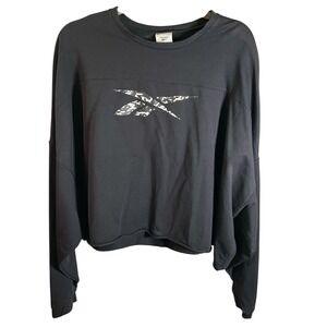 Reebok 3X 22-24W‎ Womens Black Long Sleeve Camo Logo Crop Top Sweatshirt